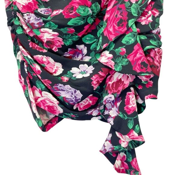 Ronny Kobo Lauryn Floral Print Draped Ruched Mini Skirt Size Small Black Pink - Picture 10 of 14